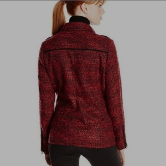 Lucky Brand Blazer Jacket Red Black Boucle Fabric Longer Length Silver Hardware - Picture 3 of 12